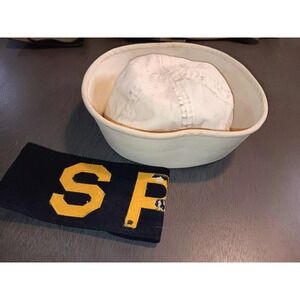 WW11 NVAVY HAT W/SIGNATURE,  AND A (SP) SHORE PATROL  ARM BAND